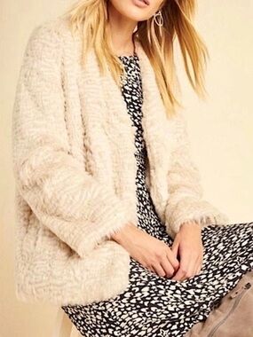 Fur By Urf for Anthropologie Curly Faux Fur Sandy Blonde Noemi Jacket Size Large